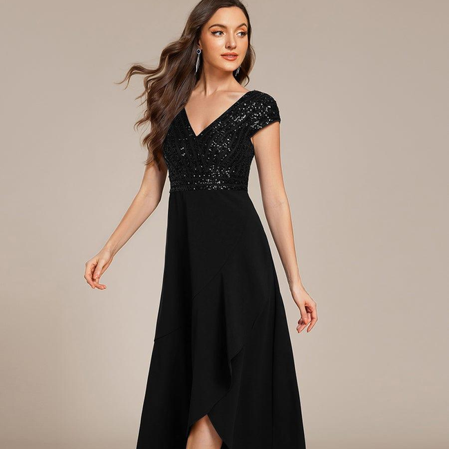 ever BAYLOR|Short Sleeve V-Neck Midi Sequin Formal Dress-gallery-32828979019850