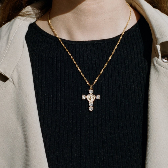 24K Crystal Cross Necklace-gallery-31653963726923