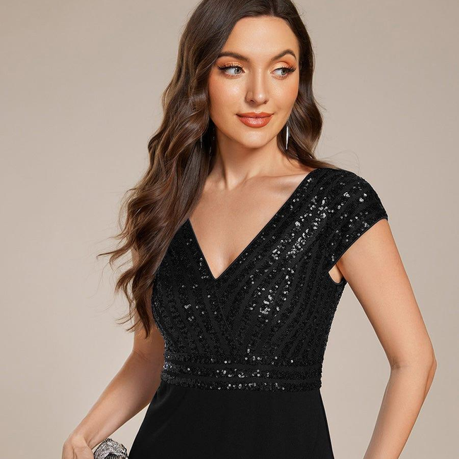 ever BAYLOR|Short Sleeve V-Neck Midi Sequin Formal Dress-gallery-32828978987082