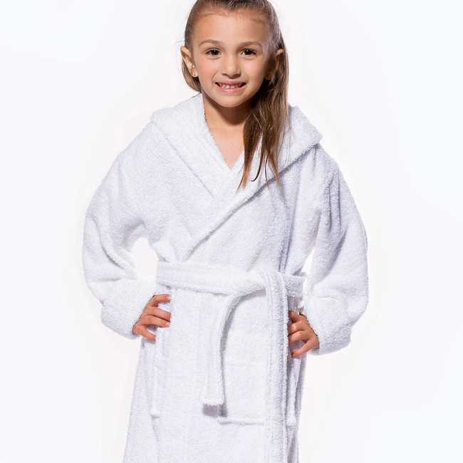 100% Turkish Cotton White Hooded Terry Kid's Bathrobe-gallery-46194270404867