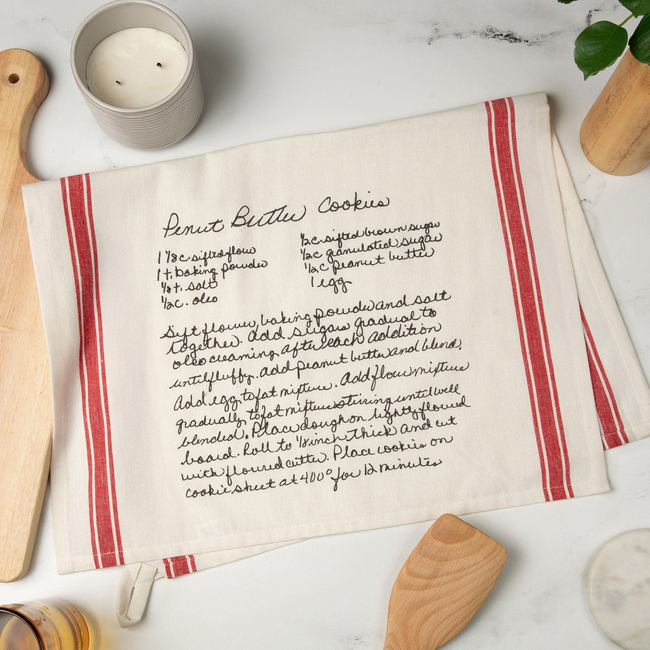 Red Striped Custom Family Recipe Kitchen Towel-gallery-43702239002847