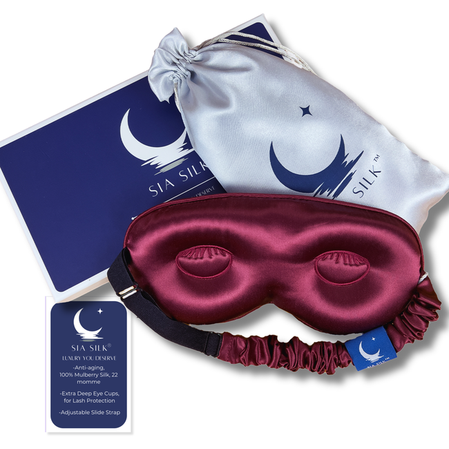 Sia Silk® Sleep Mask with extra deep eye cups for long lashes - Merlot-gallery-42002750636289