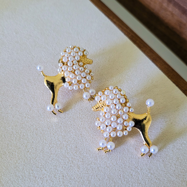 Pearl Poodle Stud Earrings-gallery-42474172449018