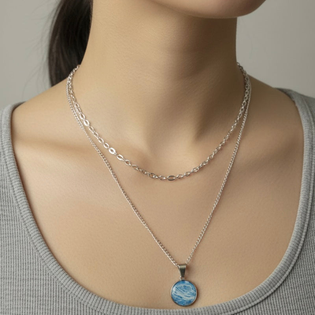 Round marbled pendant necklace set-gallery-44876540969218