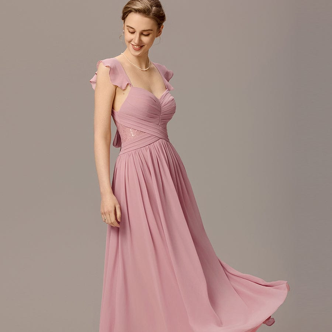 ever ELARA|Back-Tie Pleated Ruffles Sleeves Maxi Bridesmaid Dress-gallery-33202274173002