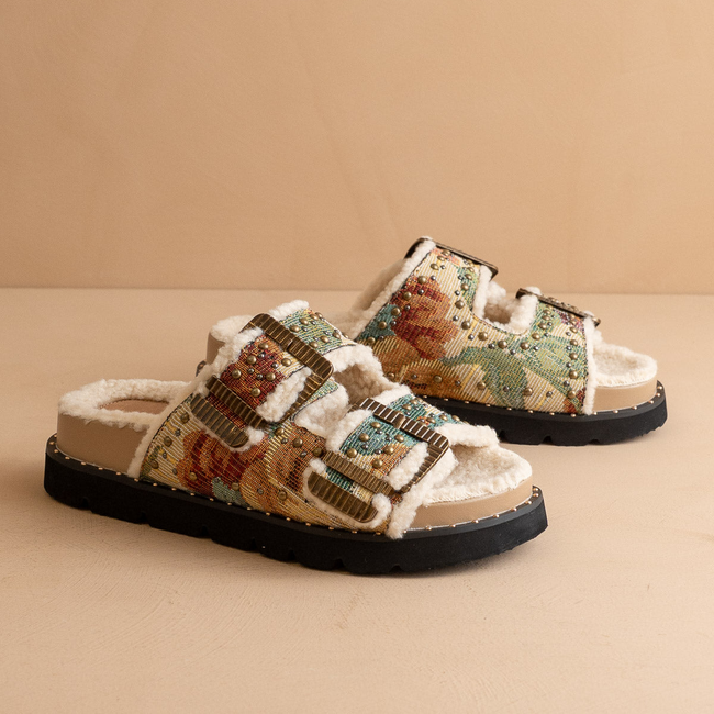 The Gaylen | Floral Tapestry Fleece Lined Slipper Slide-gallery-38968694898865