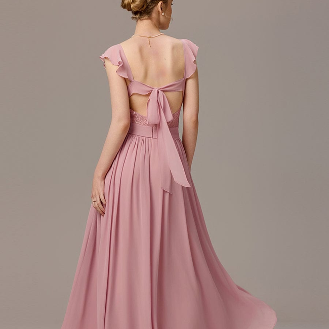 ever ELARA|Back-Tie Pleated Ruffles Sleeves Maxi Bridesmaid Dress-gallery-33202274074698