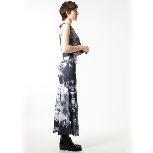 Babs Body-hugging Midi Skirt - Black/White Nature Print Design-gallery-45252201578792