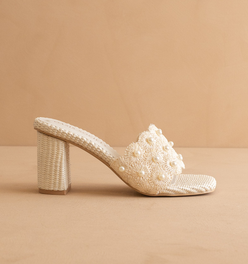 The Holland | Ivory Pearl Raffia Block Heel Mule