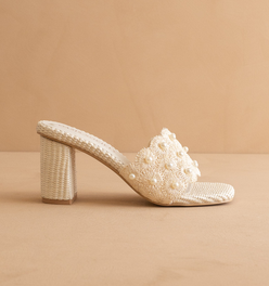 The Holland | Ivory Pearl Raffia Block Heel Mule
