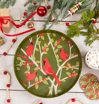 Cardinal Round Tray - 15 Inch Festive Design