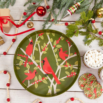 Cardinal Round Tray - 15 Inch Festive Design