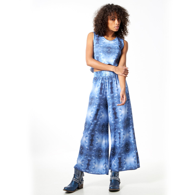 Babs Lightweight Wide Leg Pants - Blue Cloud Print-gallery-45252460052776