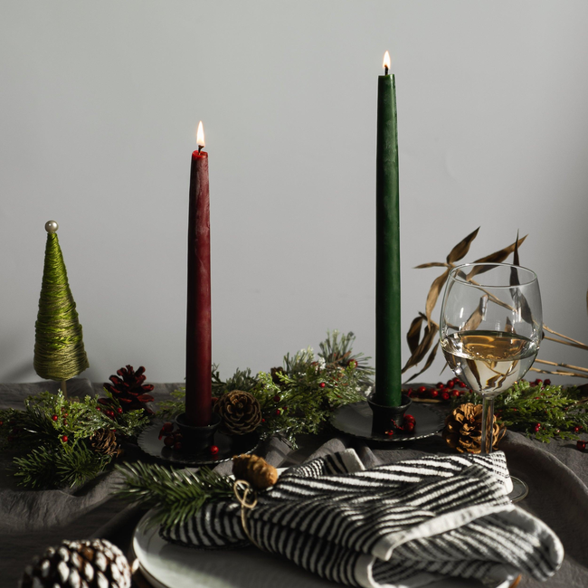 Classic Christmas Beeswax Taper Candle Bundle - Red & Moss Green-gallery-39441945559286