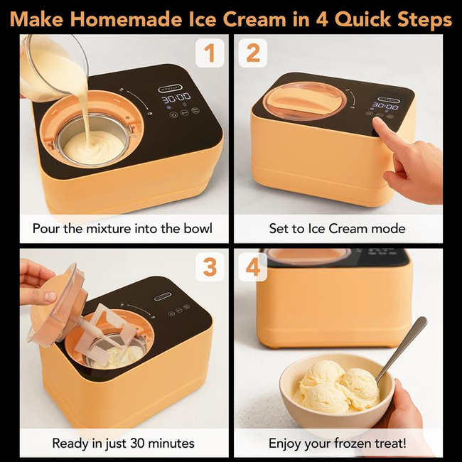 Whynter 0.8 Quart Compact Automatic Ice Cream Maker with Stainless Steel Bowl, Honey Peach ICM-080-H-gallery-45339702427896