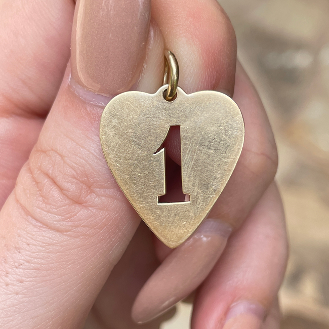 Vintage yellow 14K number 1 cutout heart pendant-gallery-54002325750075