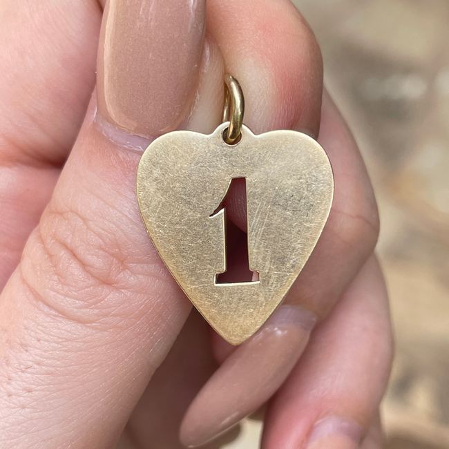 Vintage yellow 14K number 1 cutout heart pendant-gallery-54002325750075