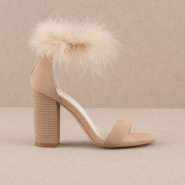 The Sasha | Nude Feathered ankle block heel-gallery-36971127177393