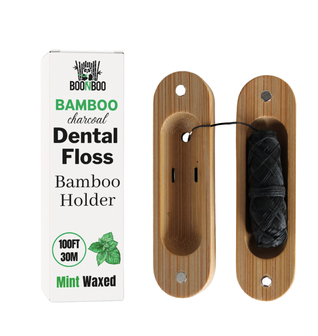 BOONBOO Dental Floss, Charcoal Woven Thread, Bamboo Holder, Mint Flavor