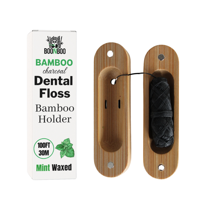 BOONBOO Dental Floss, Charcoal Woven Thread, Bamboo Holder, Mint Flavor-gallery-31410432344173