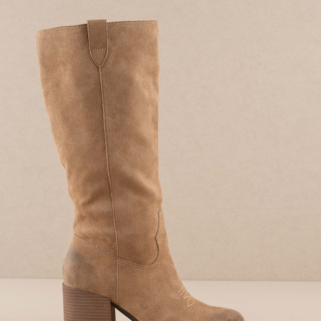 The Roxanne | Latte Knee High Western Bucket Boot-gallery-36397657817265