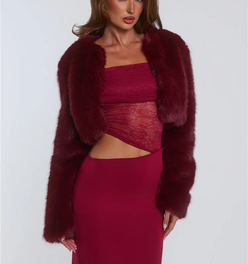 St Moritz Soirée Faux Fur Cropped Jacket Wine