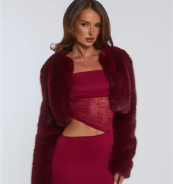 St Moritz Soirée Faux Fur Cropped Jacket Wine