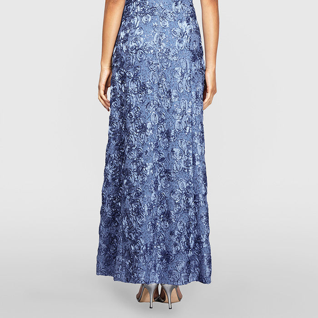 Petite Evelyn Rosette Lace Long Gown-gallery-43122510627072