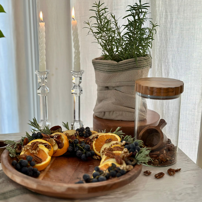 Glass Canister, Scalloped Wood Top, Set of 3-gallery-48842406461633