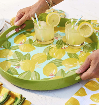 Lemon Blossoms 15 Inch Round Tray