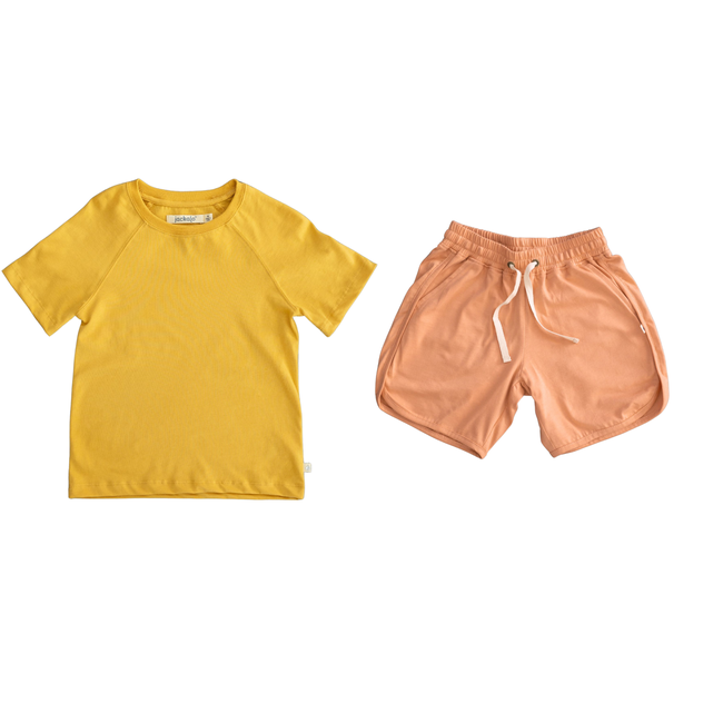 Frankie T-shirt & Ollie Short Set in Ochre & Sherbet-gallery-49262331986219