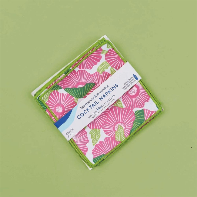 Poppy Papaver blu Kitchen Reusable Cocktail Napkins Set of 8-gallery-32767286804567