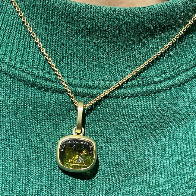 Yellow 14K gold brushed finish "Always at Home" snail glass seal pendant with removable clip bale-gallery-51481204490555