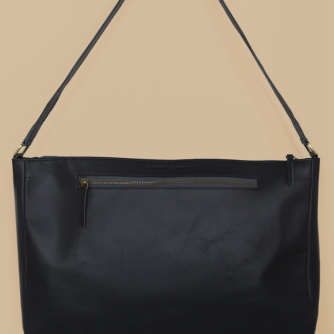 Leather Laptop Shoulder Bag in Black-gallery-33232531390530