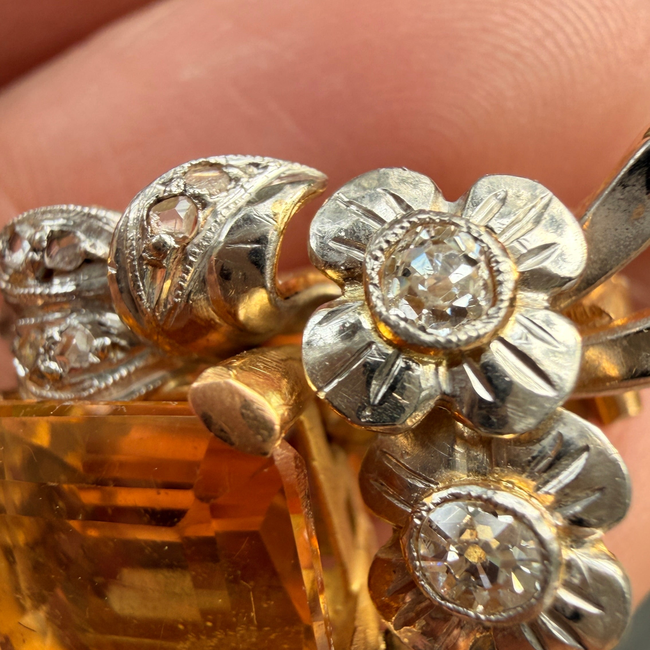 Antique Platinum and yellow 18K approx 10 ctw citrine and 1.2 ctw old mine cut diamond and rose cut -gallery-56907886297403
