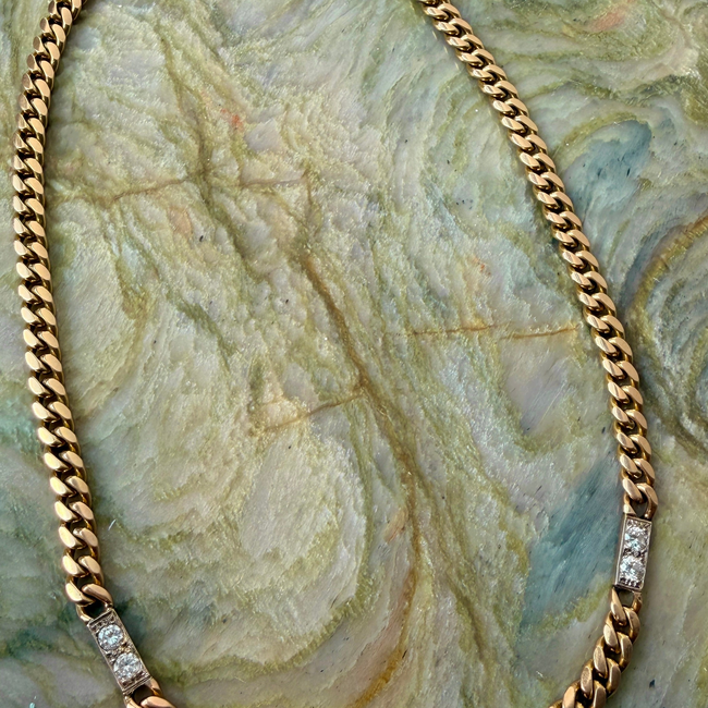 Vintage 14K triple bar 2ctw diamond curb chain, 16 inch-gallery-57436615508283