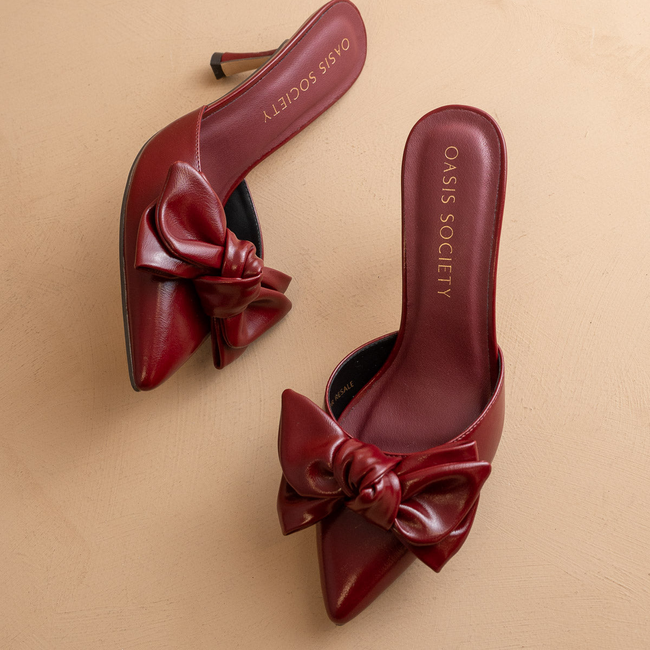 The Jane | Burgundy Wine Pointed Toe Bow Accent Kitten Heel-gallery-38968716722353