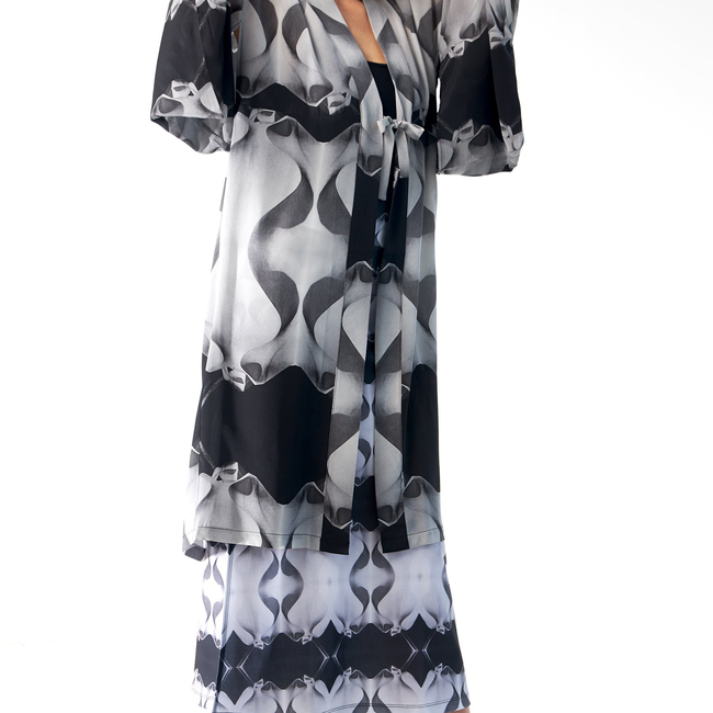 Babs Silk Kimono - Black/White La Pedrera Inspired-gallery-40066275836200
