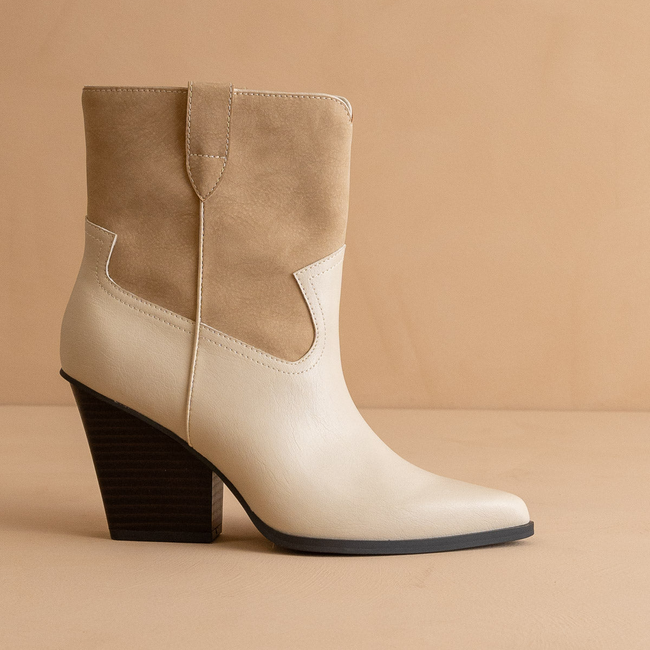 The Brooks | Beige Two Toned Western Bootie-gallery-37488330080433