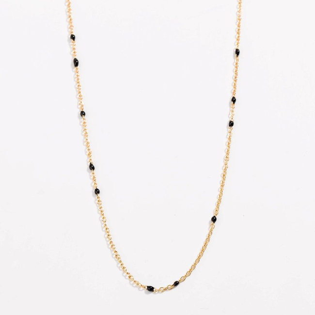 Dainty Black Onyx Beaded Link Necklace-gallery-30351488974906