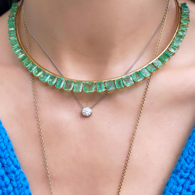 Vintage yellow 18K gold 29.3 ctw emerald statement collar-gallery-56047668003131