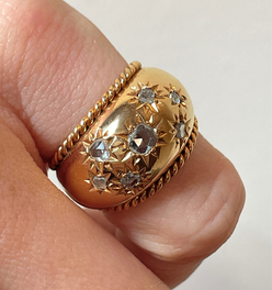 Antique French rosy yellow 18K approx .4 ctw star set rose cut diamond ring, size 4.25
