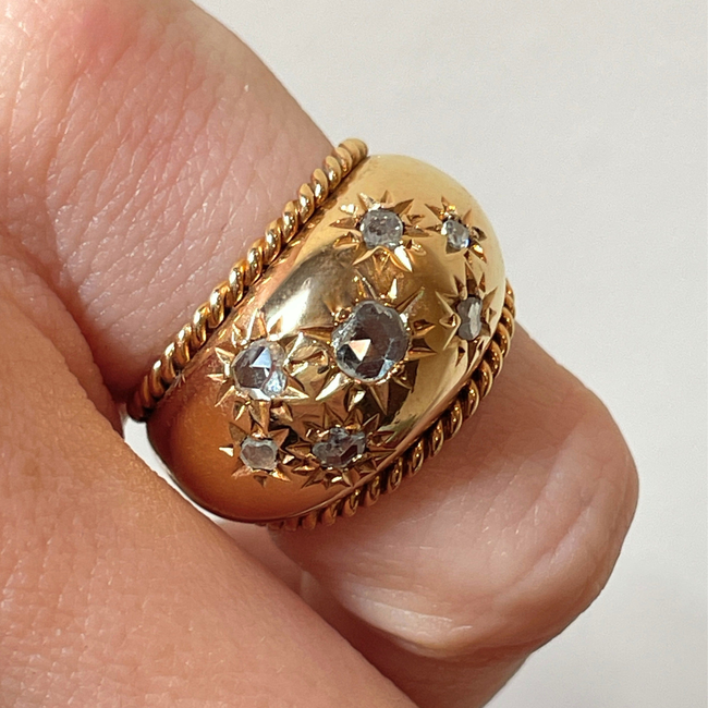 Antique French rosy yellow 18K approx .4 ctw star set rose cut diamond ring, size 4.25-gallery-52133712363835