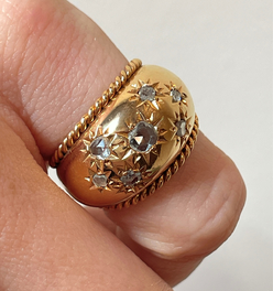 Antique French rosy yellow 18K approx .4 ctw star set rose cut diamond ring, size 4.25
