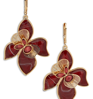 Gold-Tone Color Crystal & Stone Flower Drop Earrings