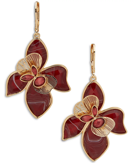 Gold-Tone Color Crystal & Stone Flower Drop Earrings