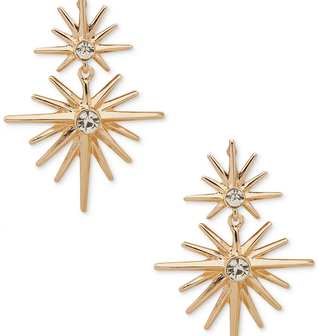 Gold-Tone Pavé Star Double Drop Earrings