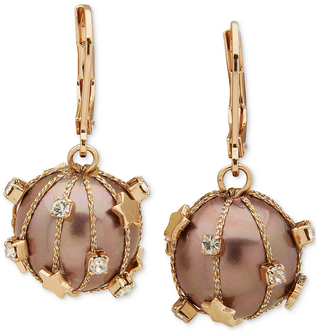 Gold-Tone Star & Pavé Wrapped Bead Drop Earrings