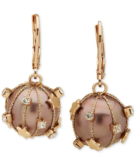 Gold-Tone Star & Pavé Wrapped Bead Drop Earrings