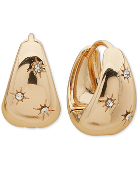 Gold-Tone Small Pavé Star Puffy Hoop Earrings